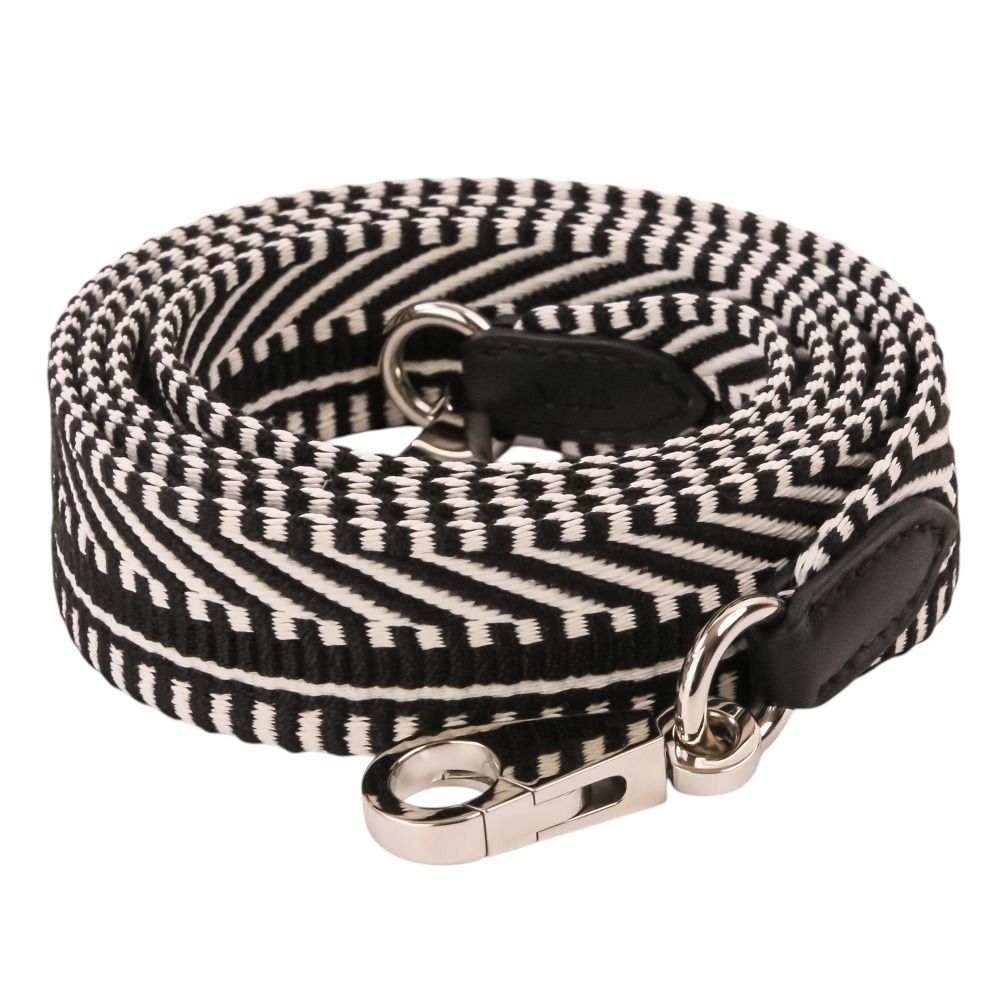 Hermes Bandouliere Sangle Kaval 25 Shoulder Strap Silver Toile Veau Black — view 2