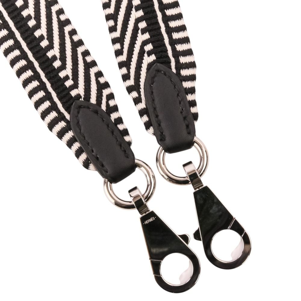 Hermes Bandouliere Sangle Kaval 25 Shoulder Strap Silver Toile Veau Black — view 4