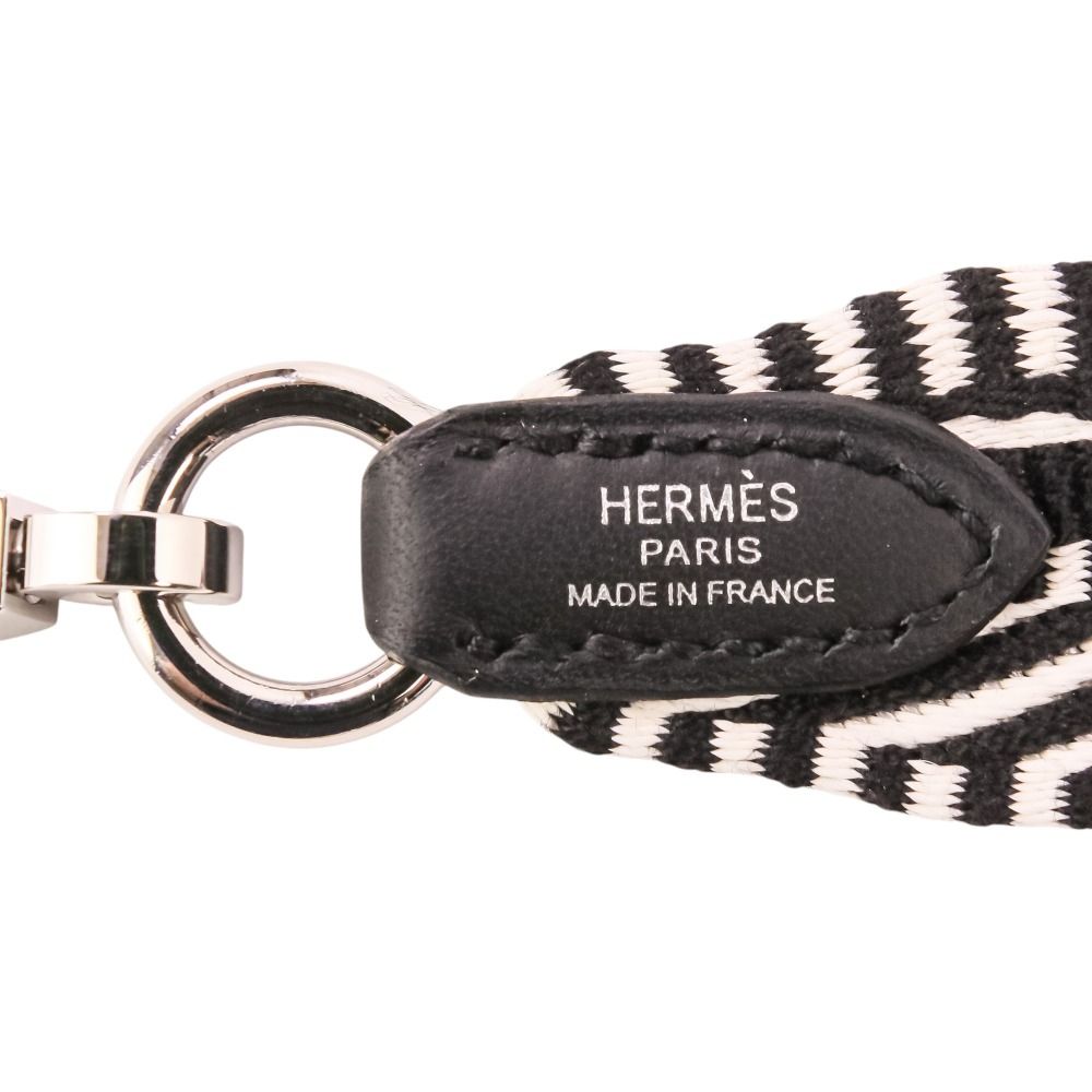 Hermes Bandouliere Sangle Kaval 25 Shoulder Strap Silver Toile Veau Black — view 6
