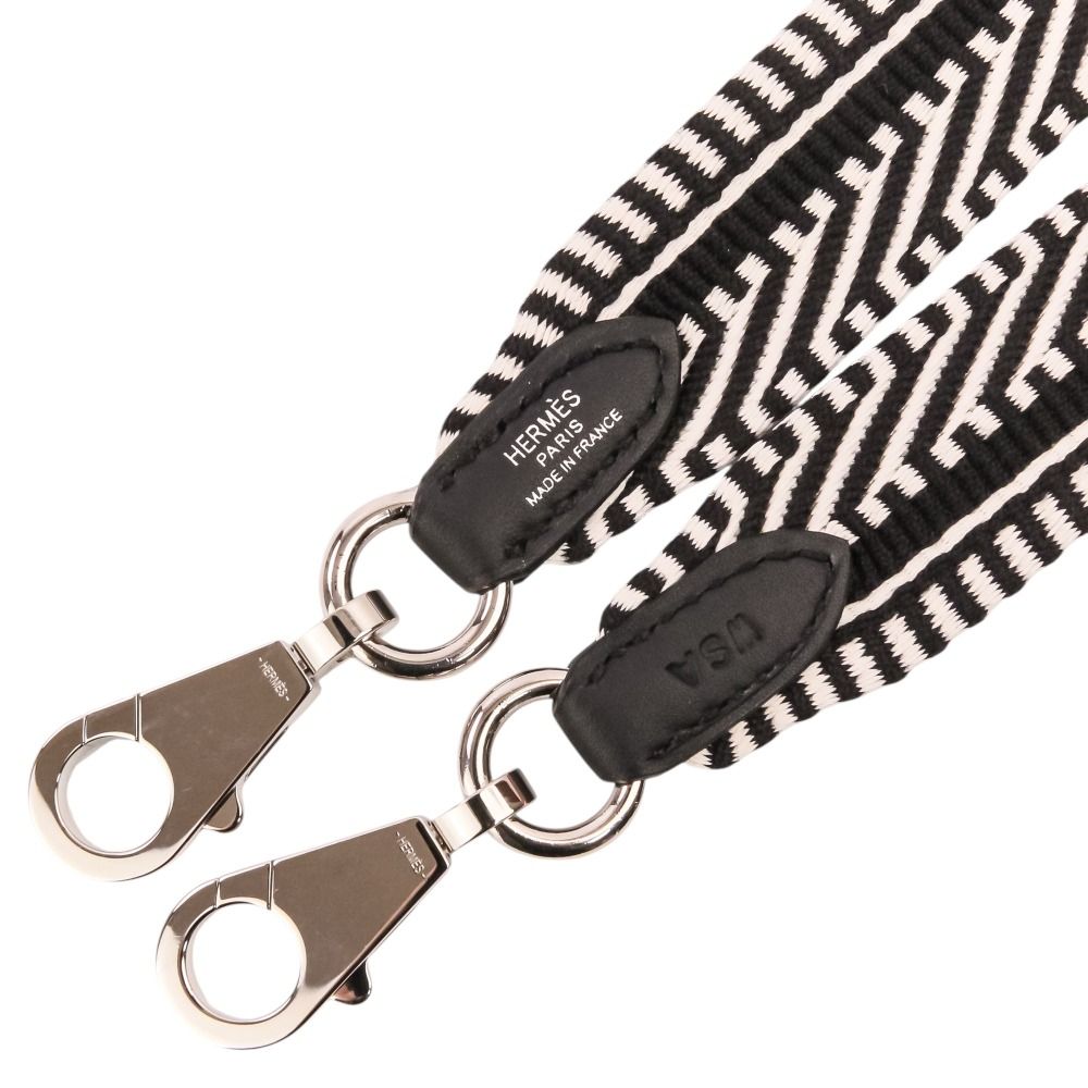 Hermes Bandouliere Sangle Kaval 25 Shoulder Strap Silver Toile Veau Black — view 5