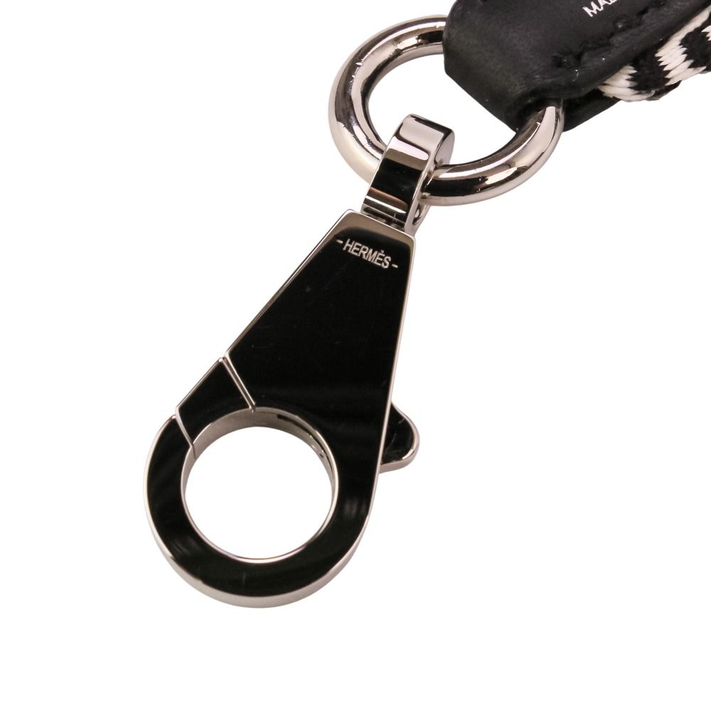 Hermes Bandouliere Sangle Kaval 25 Shoulder Strap Silver Toile Veau Black — view 8