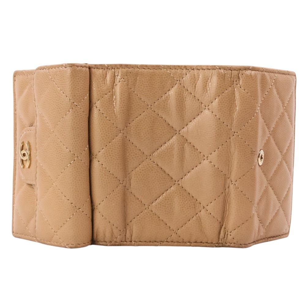 Chanel Classic Small Flap Quilted Caviar Leather Compact Wallet Beige — view 5