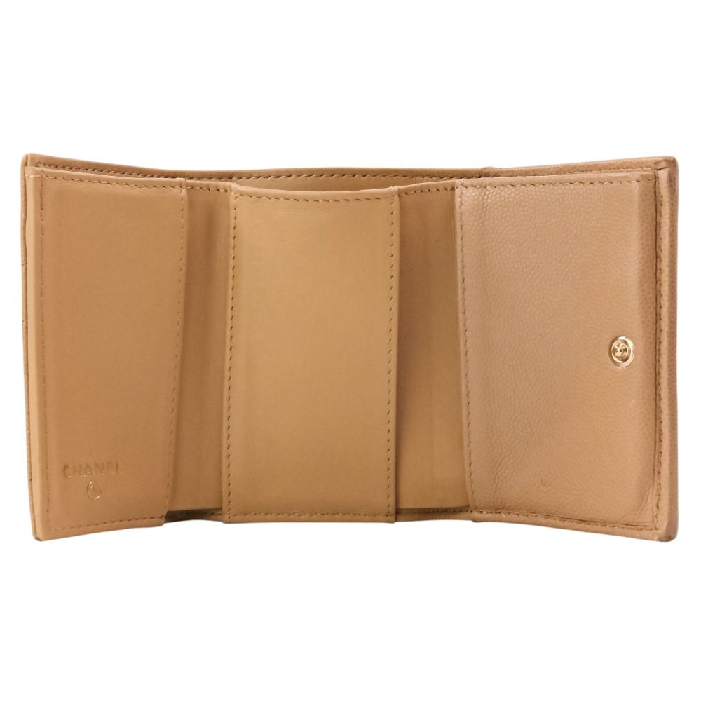 Chanel Classic Small Flap Quilted Caviar Leather Compact Wallet Beige — view 7