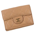 Chanel Classic Small Flap Quilted Caviar Leather Compact Wallet Beige