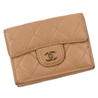 Chanel Classic Small Flap Quilted Caviar Leather Compact Wallet Beige