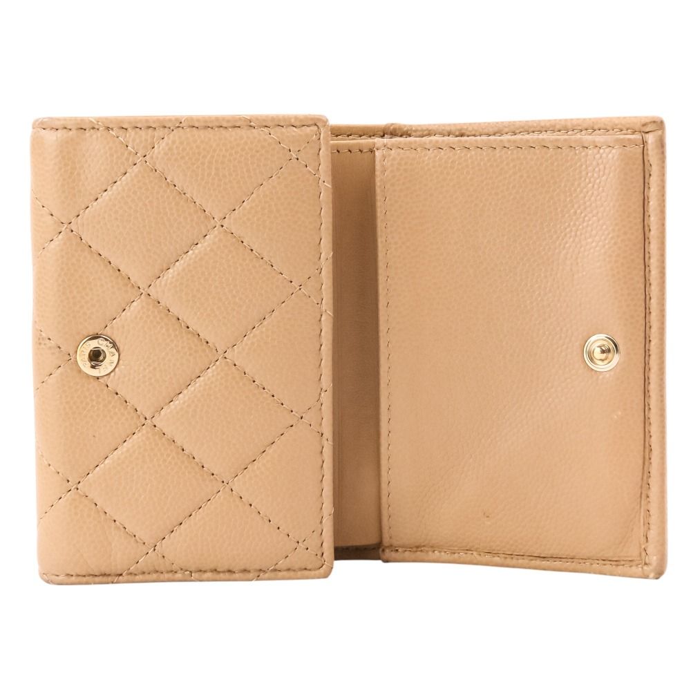 Chanel Classic Small Flap Quilted Caviar Leather Compact Wallet Beige — view 6