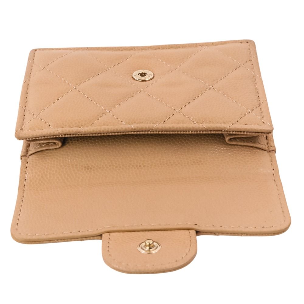 Chanel Classic Small Flap Quilted Caviar Leather Compact Wallet Beige — view 8