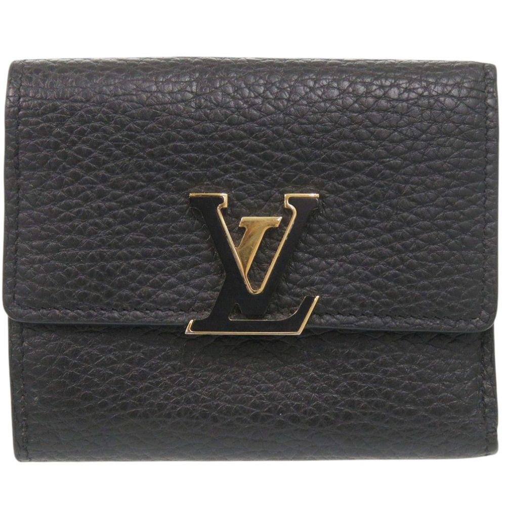 Louis Vuitton Portefeuille Capucines Compact XS Leather Black Trifold Wallet