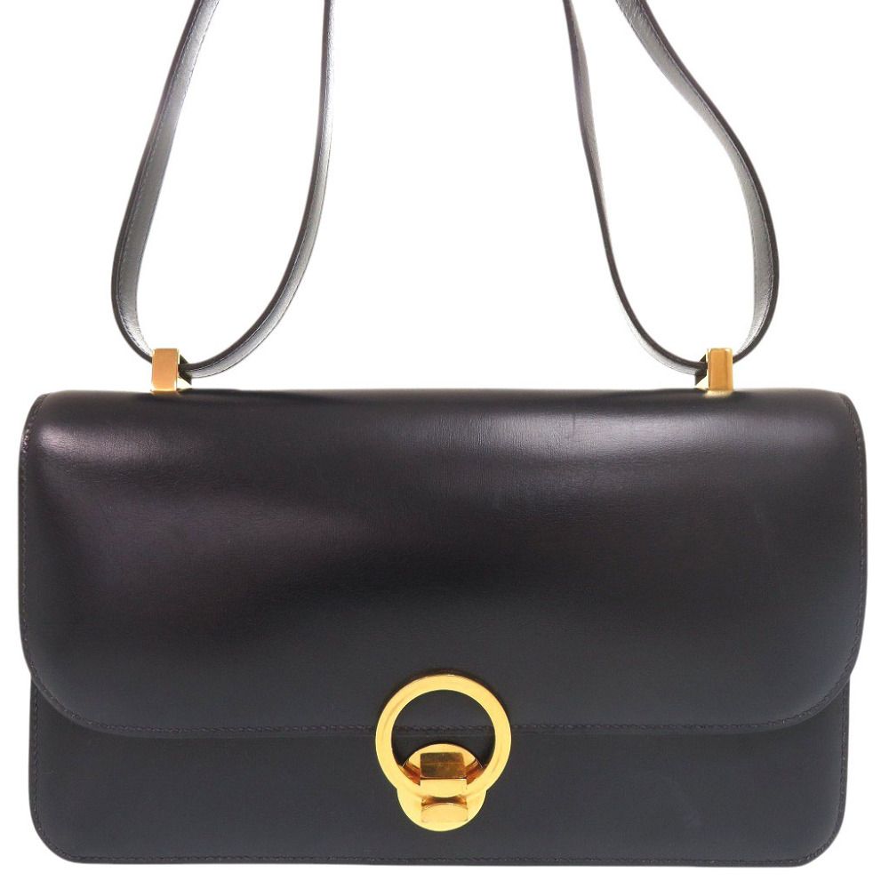Hermes Vintage Ring Box Calf Navy Gold Shoulder Bag — view 3