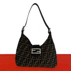 Fendi Vintage Zucca FF Pattern Canvas Leather Shoulder Bag Brown