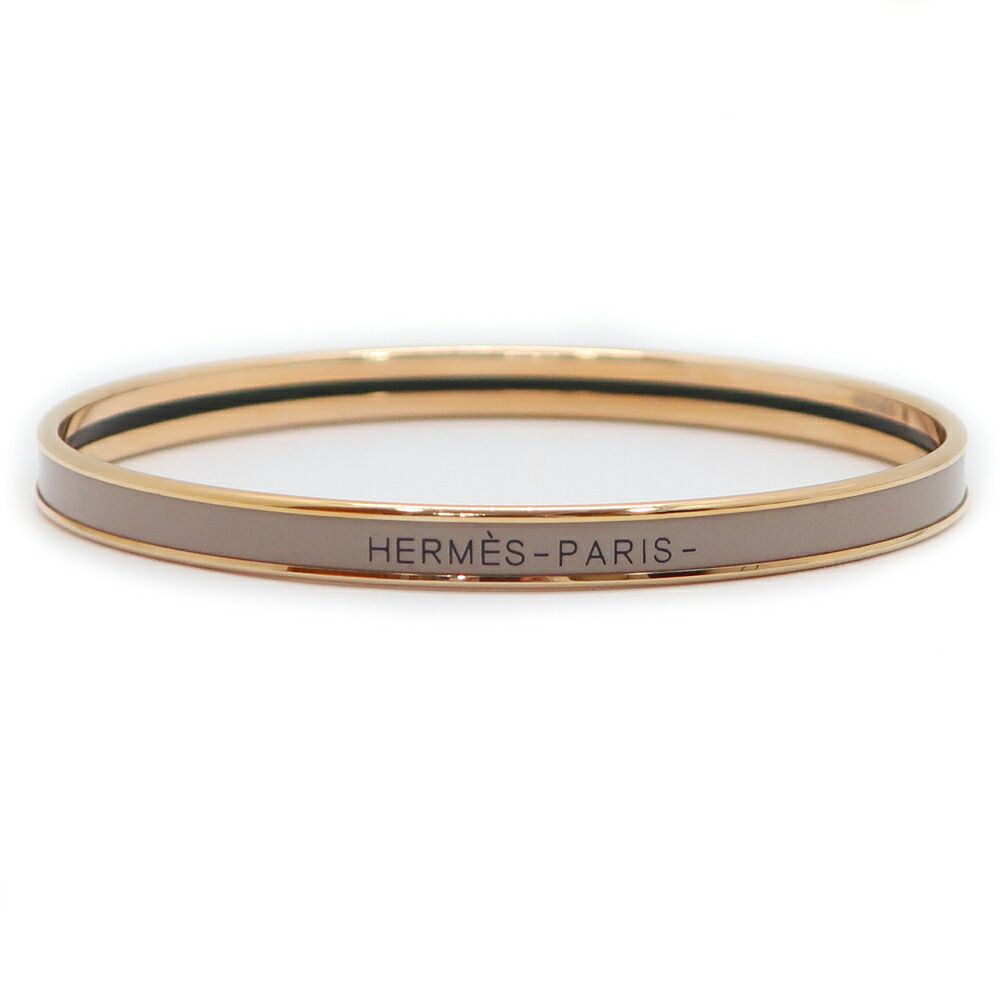 Hermes Enamel Bracelet Extra Fan Uni Brown Glace Pink Gold Bangle