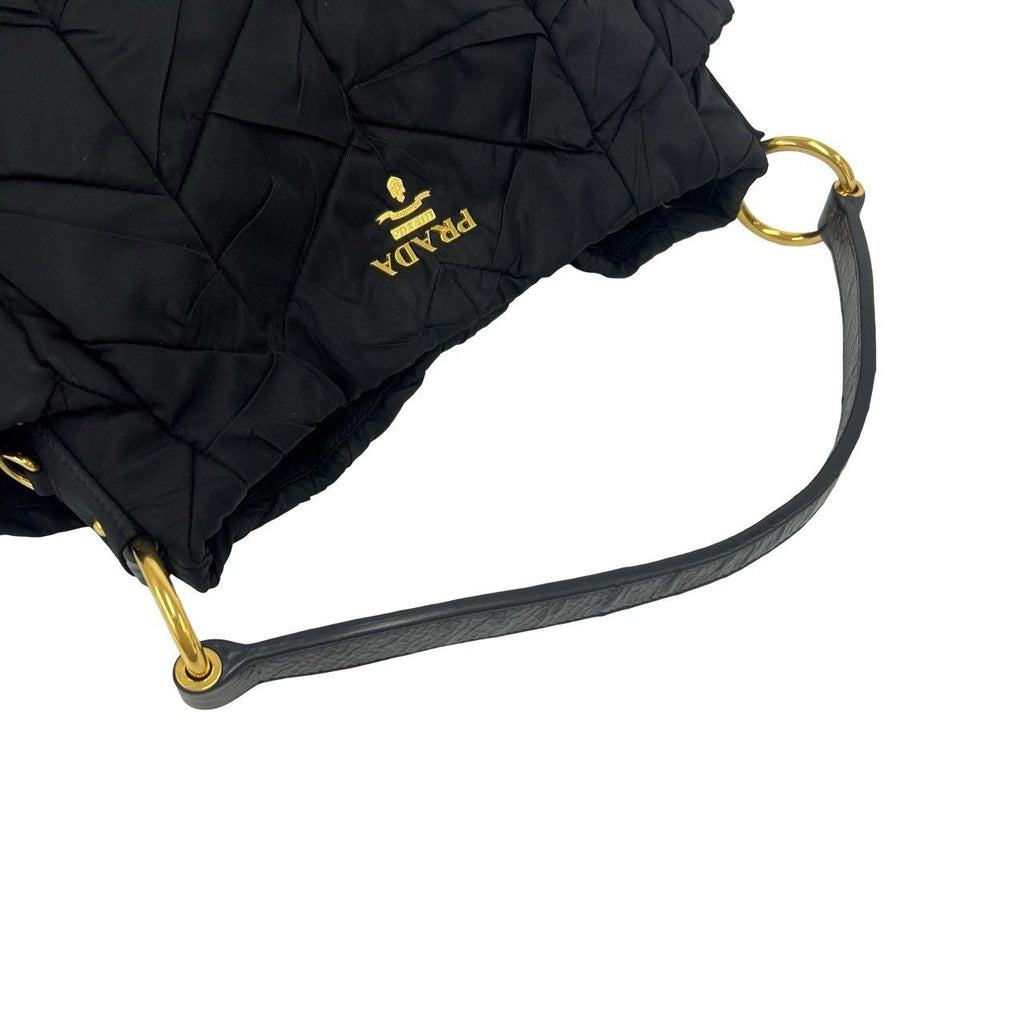 Prada Logo Quilted Tessuto Pocono Nylon Patent Shoulder Bag Black — view 4