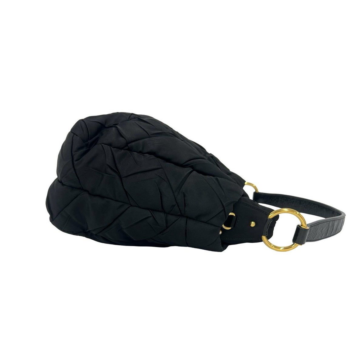 Prada Logo Quilted Tessuto Pocono Nylon Patent Shoulder Bag Black — view 6