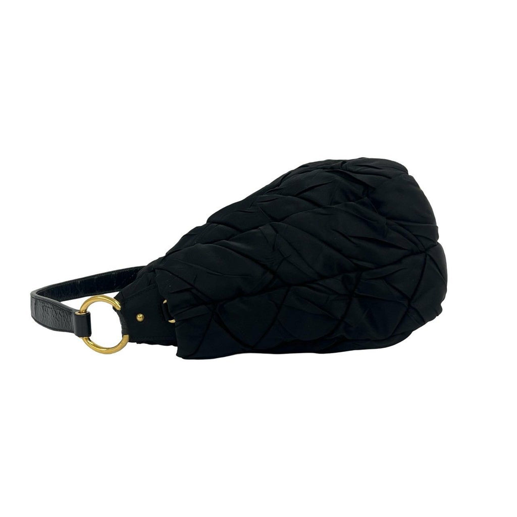 Prada Logo Quilted Tessuto Pocono Nylon Patent Shoulder Bag Black — view 5