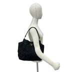 Prada Logo Quilted Tessuto Pocono Nylon Patent Shoulder Bag Black — view 2