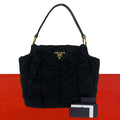 Prada Logo Quilted Tessuto Pocono Nylon Patent Shoulder Bag Black
