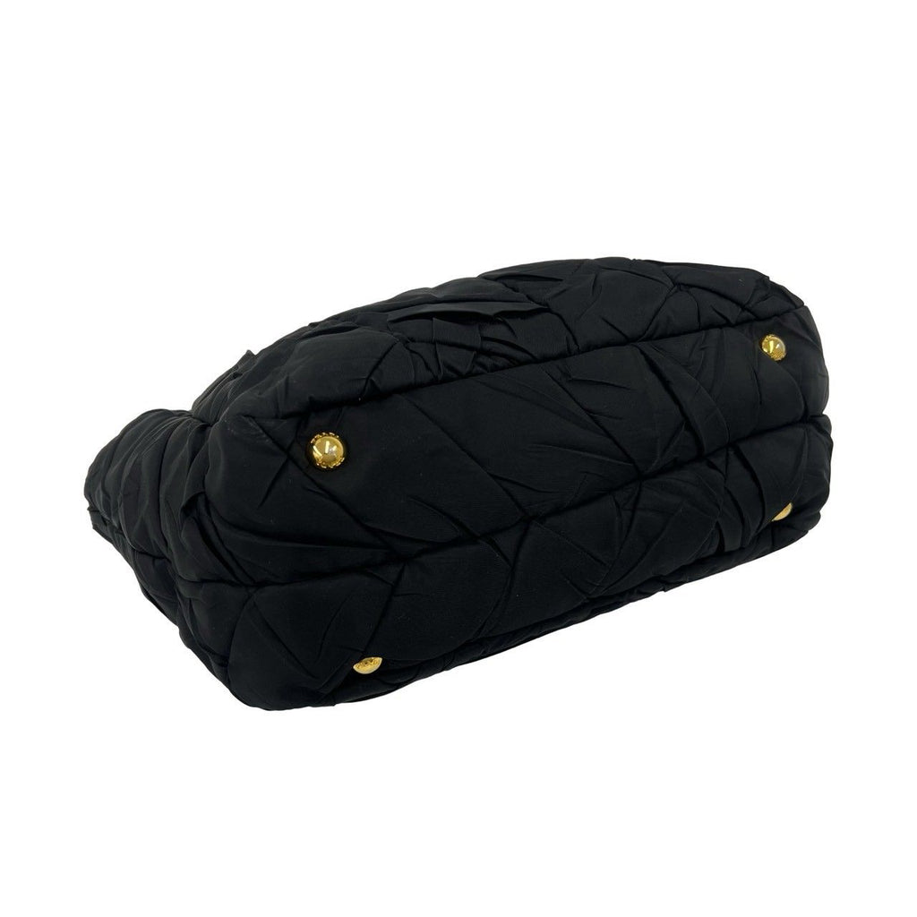 Prada Logo Quilted Tessuto Pocono Nylon Patent Shoulder Bag Black — view 7