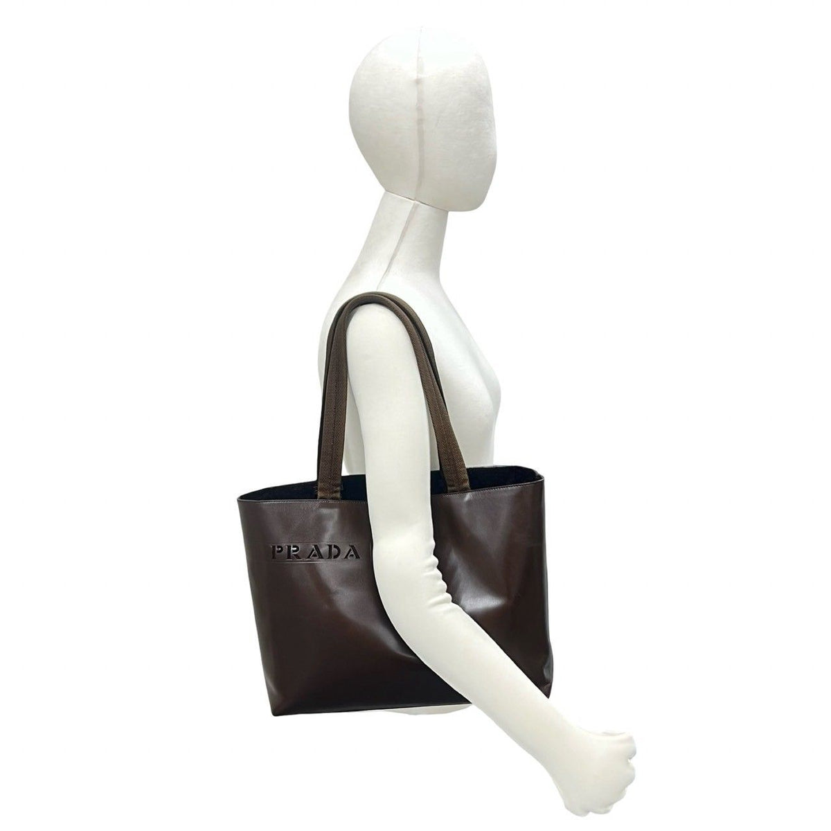 Prada Cutout Logo Leather Tote Shoulder Bag Brown — view 2