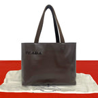 Prada Cutout Logo Leather Tote Shoulder Bag Brown