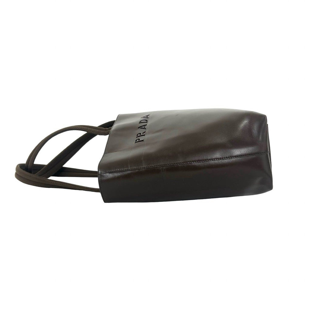 Prada Cutout Logo Leather Tote Shoulder Bag Brown — view 5