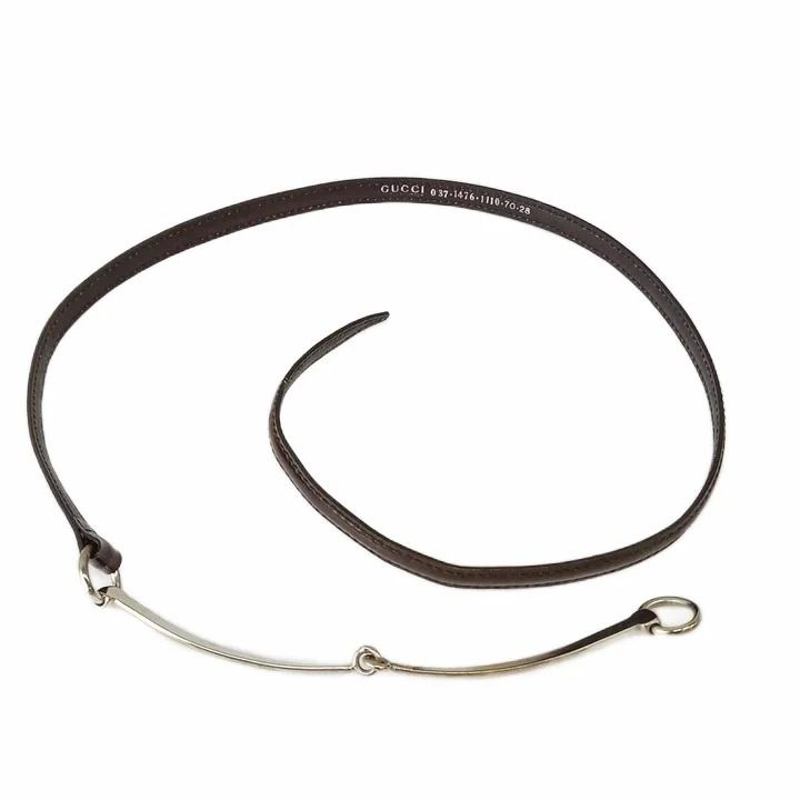 Gucci Vintage Horsebit Narrow Belt Leather Silver 70/28 Dark Brown — view 2
