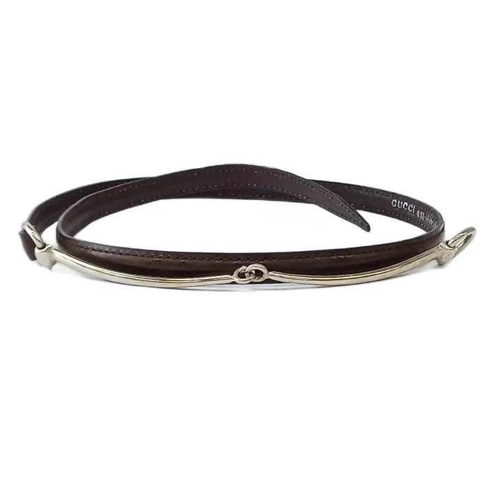 Gucci Vintage Horsebit Narrow Belt Leather Silver 70/28 Dark Brown