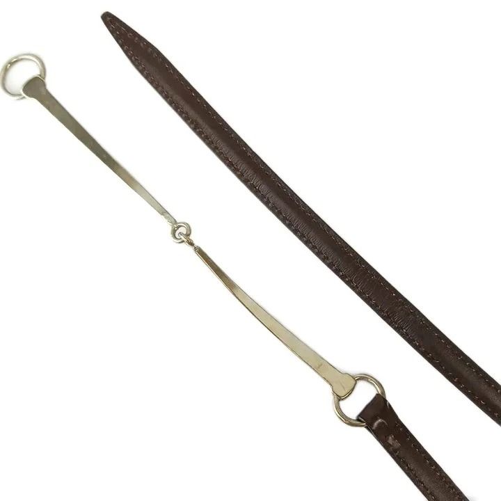 Gucci Vintage Horsebit Narrow Belt Leather Silver 70/28 Dark Brown — view 4