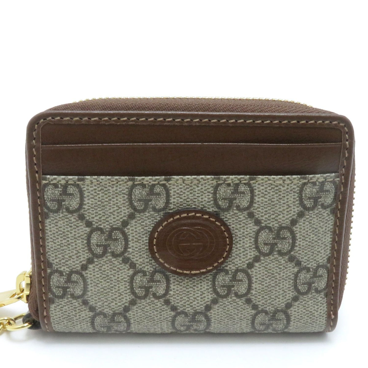 Gucci Interlocking G Supreme Round Beige Brown Card Case Canvas