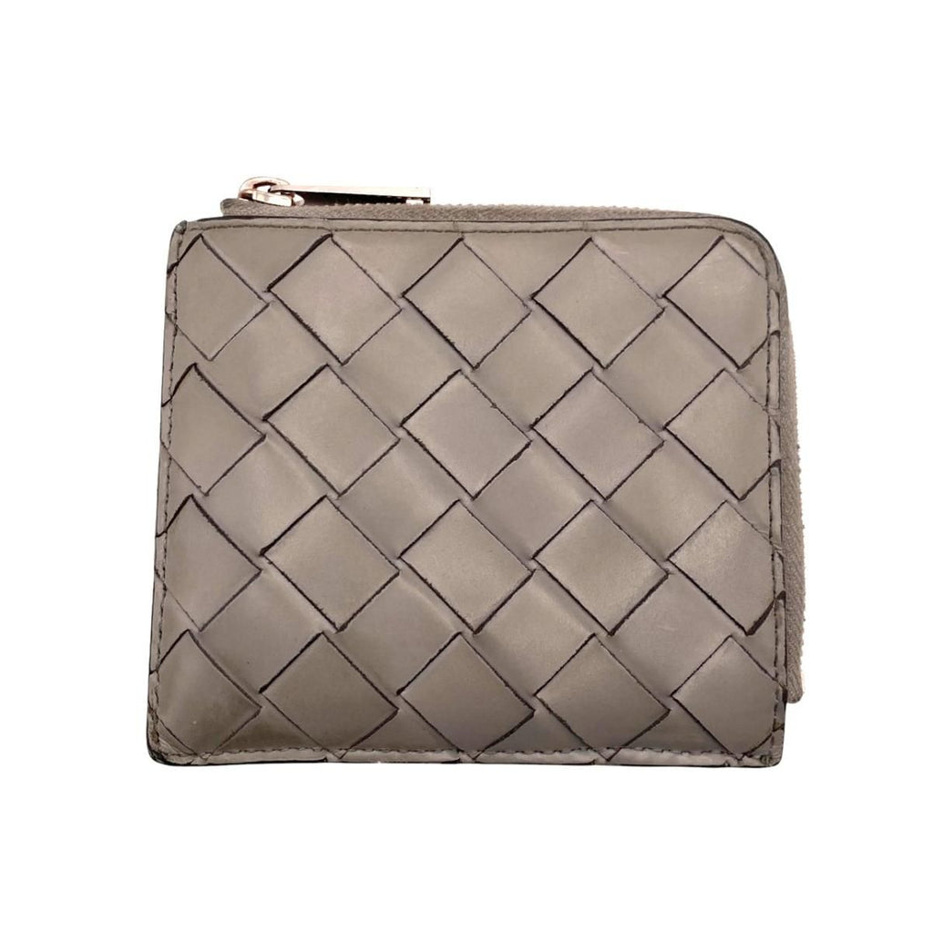 Bottega Veneta Coin Purse Stamp Square Zip Around Wallet Leather Gray