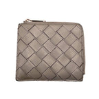 Bottega Veneta Coin Purse Stamp Square Zip Around Wallet Leather Gray