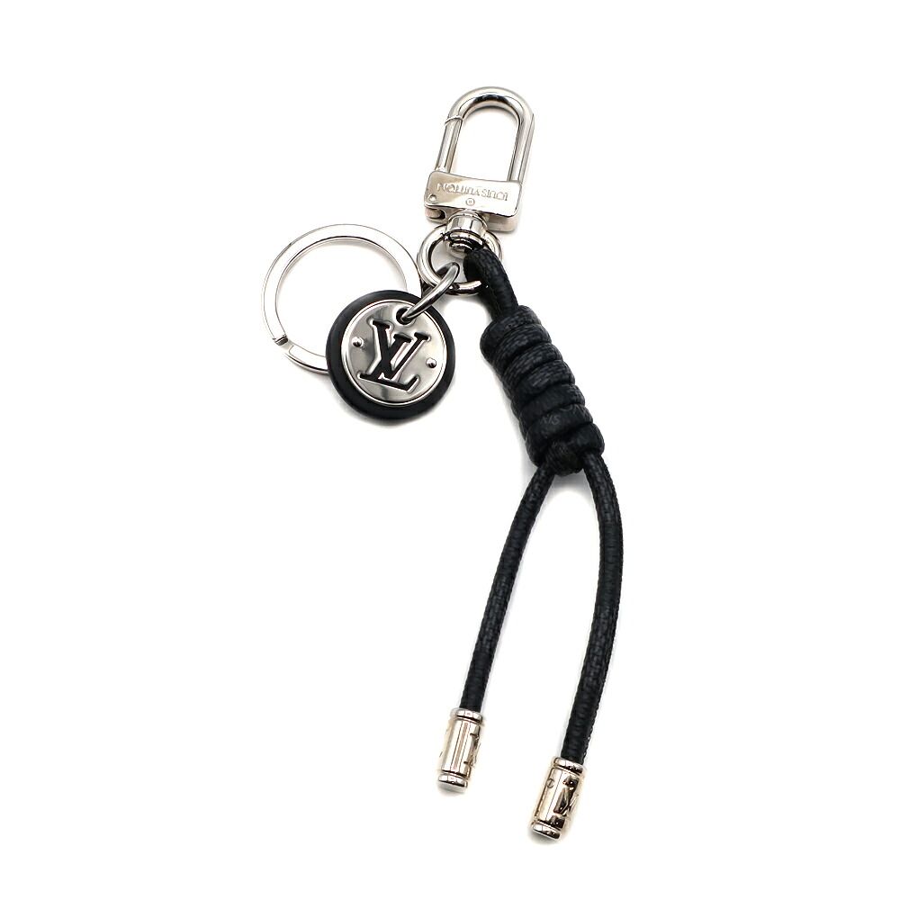 Louis Vuitton Key Holder Damier Leather Rope Black Gray Silver