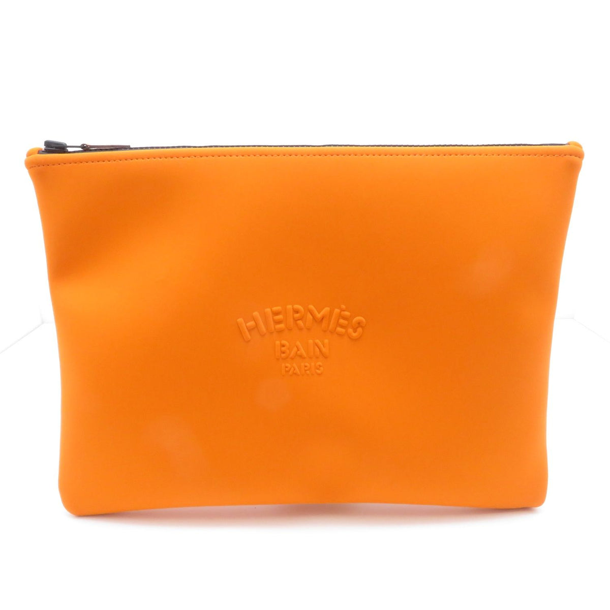Hermes Neobain Trousse Flat GM Orange Black Pouch Rubber