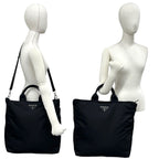 Prada Re-Nylon Tote Adidas Collaboration Nylon Leather 2-Way Shoulder Bag Black — view 2