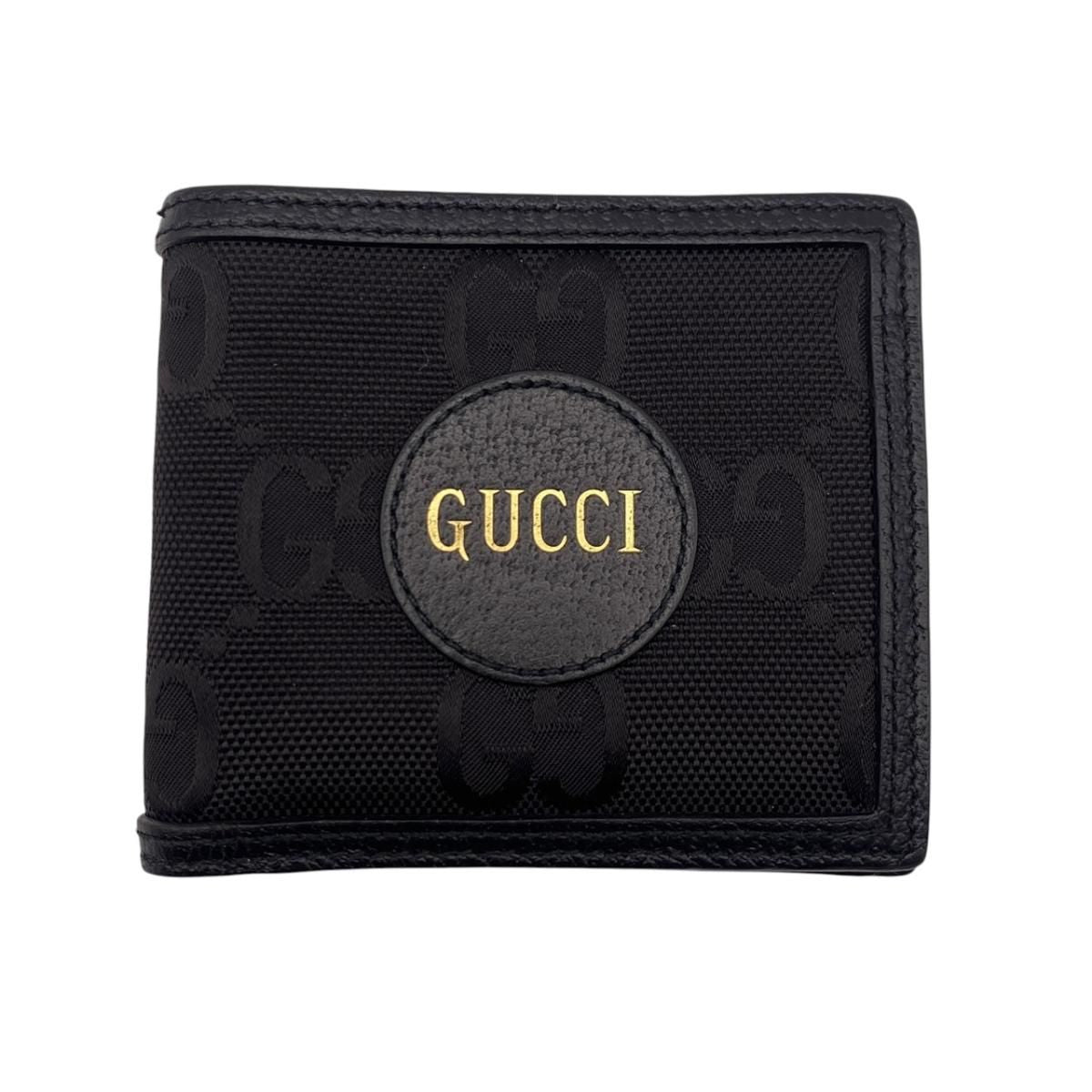 Gucci Bifold Wallet Off the Grit Leather Black Gold GG Logo