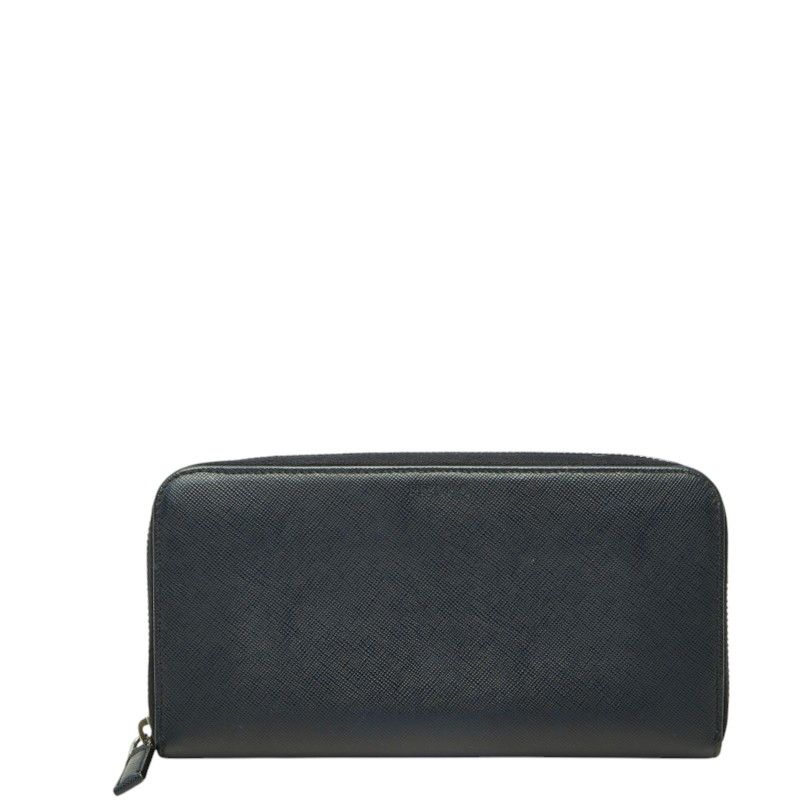Prada Saffiano Zip Around Wallet Navy Leather