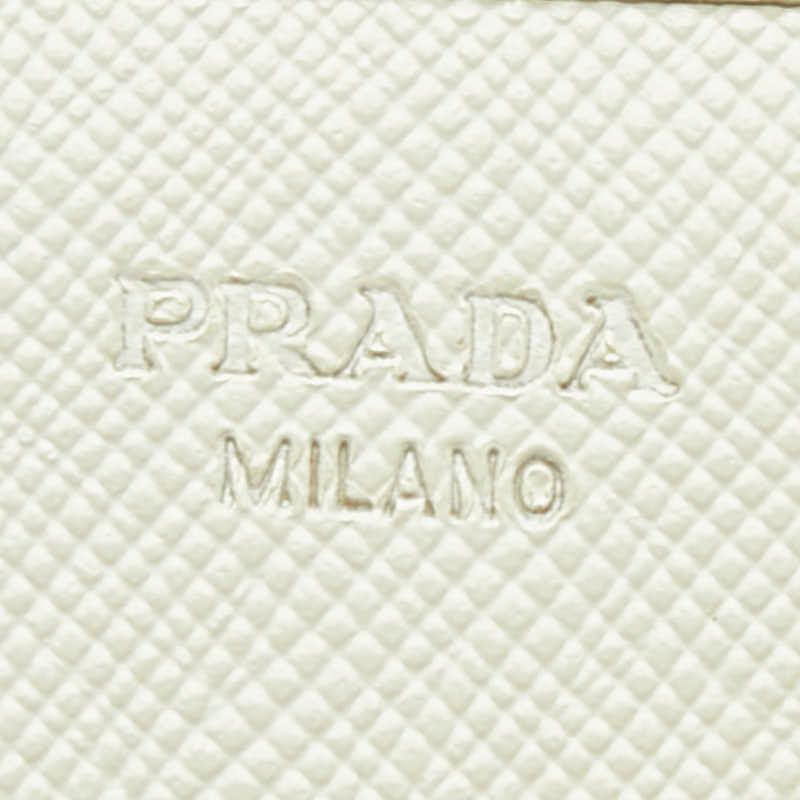 Prada Saffiano Triangle Plate Flap Wallet Zip Around Off White Leather — view 6