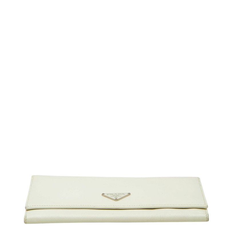 Prada Saffiano Triangle Plate Flap Wallet Zip Around Off White Leather — view 3
