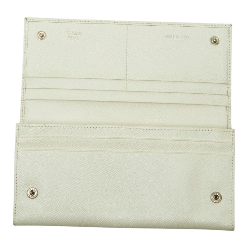 Prada Saffiano Triangle Plate Flap Wallet Zip Around Off White Leather — view 7