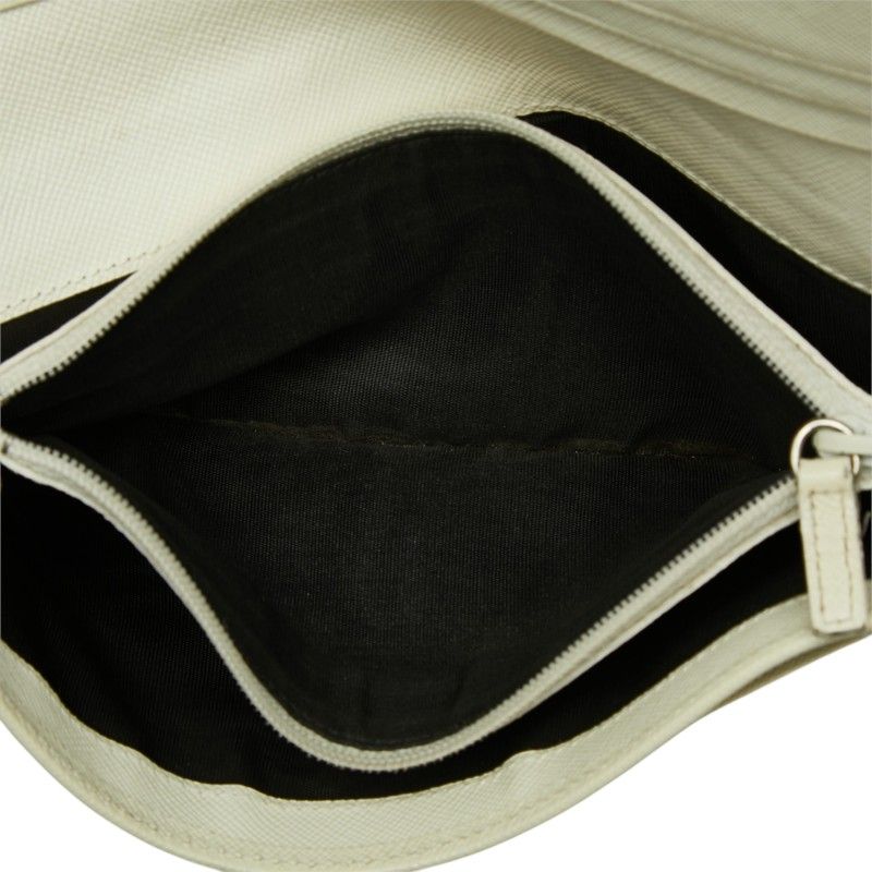 Prada Saffiano Triangle Plate Flap Wallet Zip Around Off White Leather — view 8