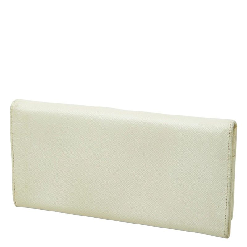 Prada Saffiano Triangle Plate Flap Wallet Zip Around Off White Leather — view 2