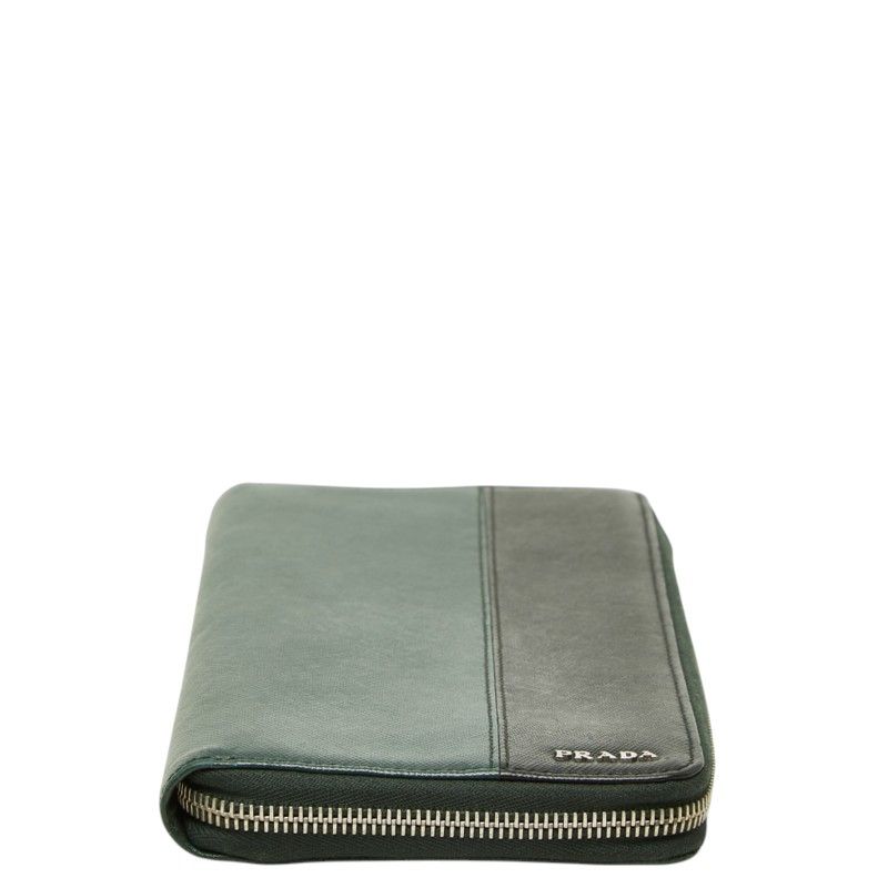 Prada Saffiano Organizer Zip Around Wallet Dark Green Leather — view 3
