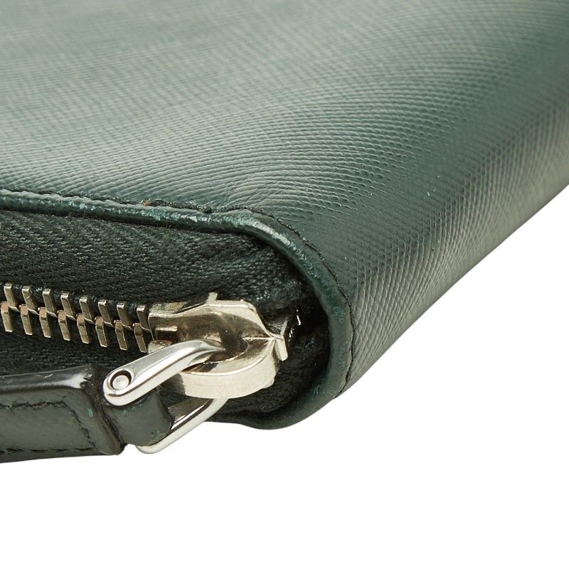Prada Saffiano Organizer Zip Around Wallet Dark Green Leather — view 5