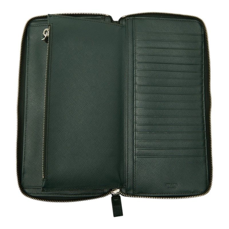Prada Saffiano Organizer Zip Around Wallet Dark Green Leather — view 8