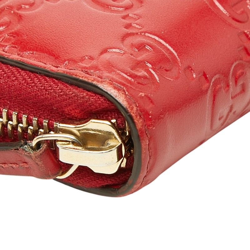 Gucci Guccissima Ribbon Motif Zip Around Wallet Red Leather — view 5