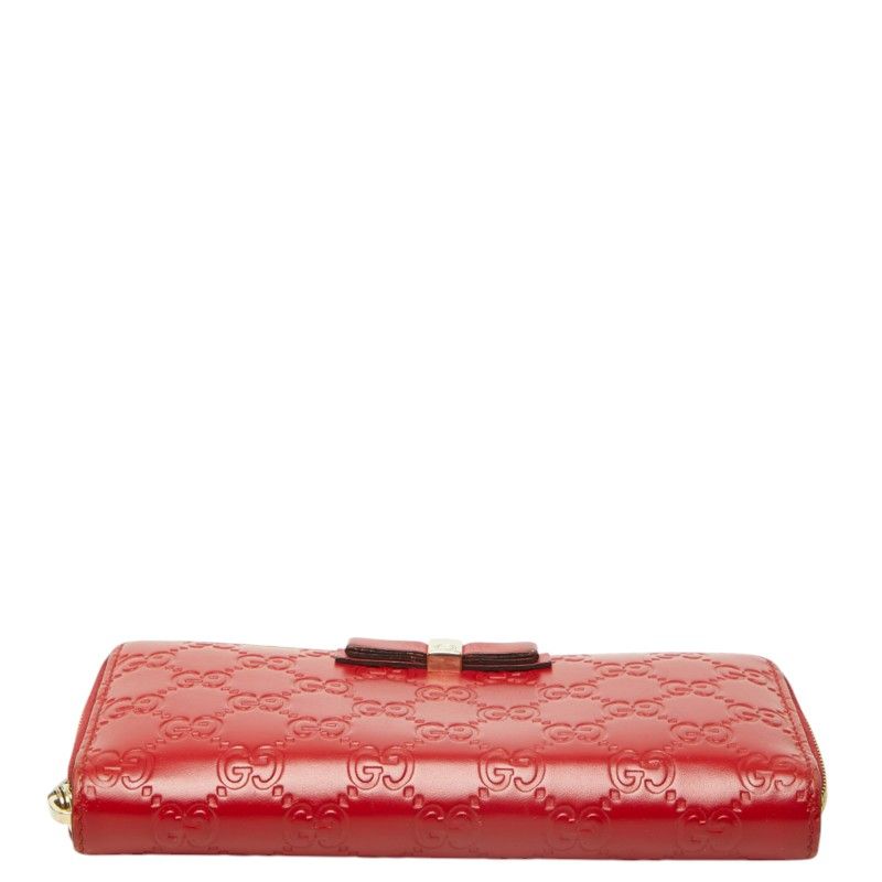 Gucci Guccissima Ribbon Motif Zip Around Wallet Red Leather — view 3
