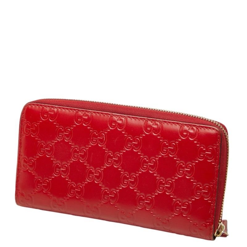 Gucci Guccissima Ribbon Motif Zip Around Wallet Red Leather — view 2