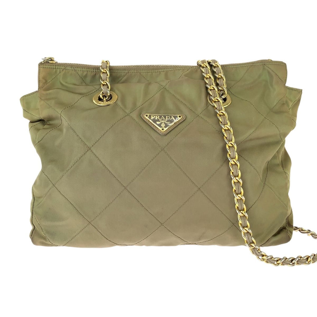 Prada Tessuto Chain Shoulder Bag Khaki Nylon