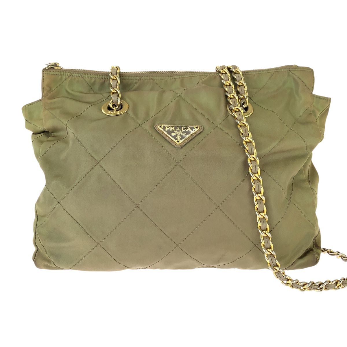 Prada Tessuto Chain Shoulder Bag Khaki Nylon