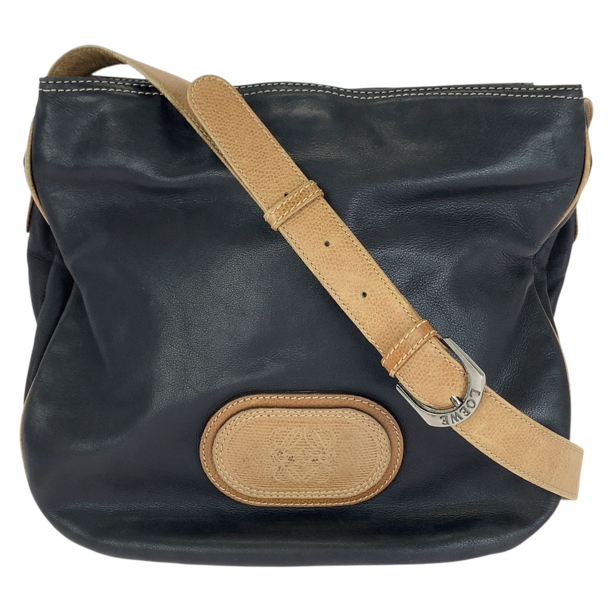 Loewe Anagram Shoulder Bag Black Brown Silver Leather