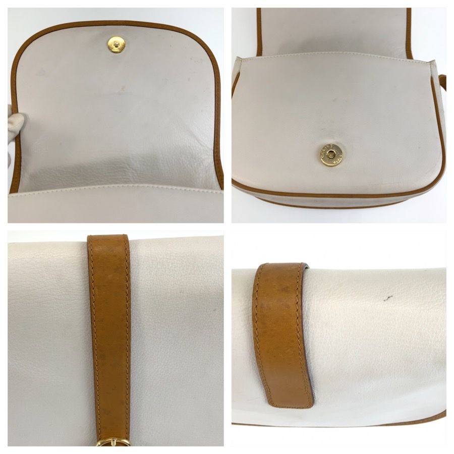 Celine Shoulder Bag Pochette White Brown Gold Leather — view 5